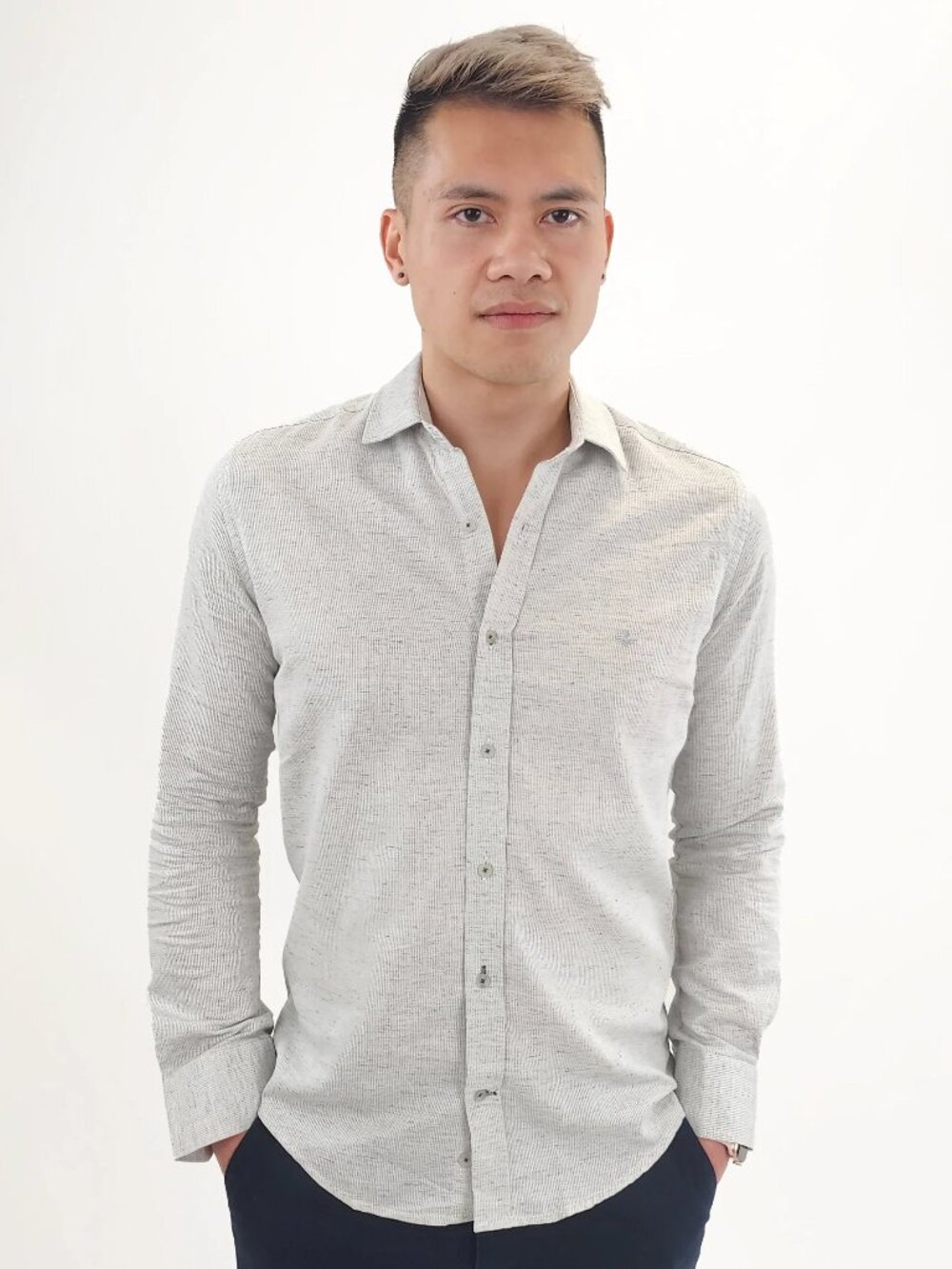 Jakamen Light Grey Textured Long Sleeve Button Up Shirt